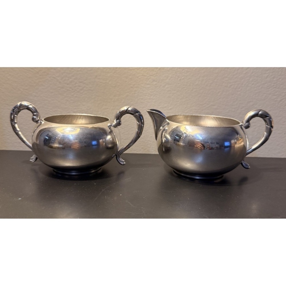 Antique EG Webster & Son Cream & Sugar Set Quadruple Plate Hard White Metal 121